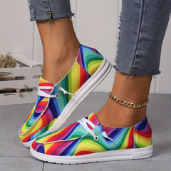 Colorful Rainbow Pattern Slip On Loafers Shoes Comfortable Canvas Sneakers