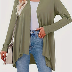 Casual Cardigan Women's Plus Solid Long Sleeve Open Front