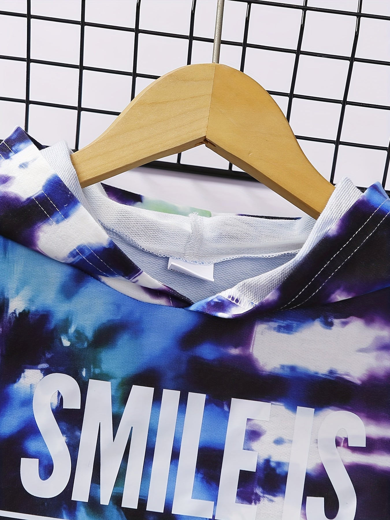 Tie Dye Letter Print Boys Sweatshirt Long Sleeve Crew Neck Tops Kids Clothing