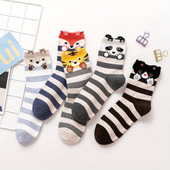 5 Pairs Cute Animal Print Mid Tube Socks Women's Stockings