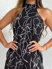 Floral Print Halter Jumpsuit Tie Waist Wide Leg