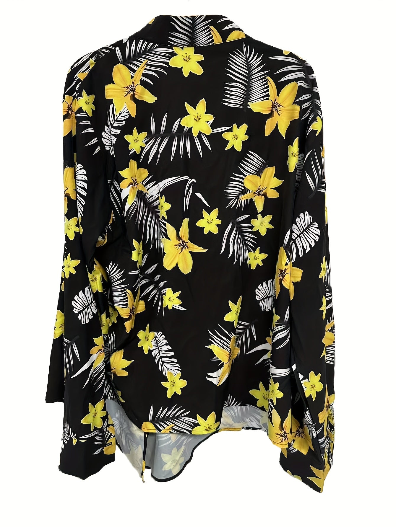 Plus Floral & Leaf Print Button Up Long Sleeve Blouse