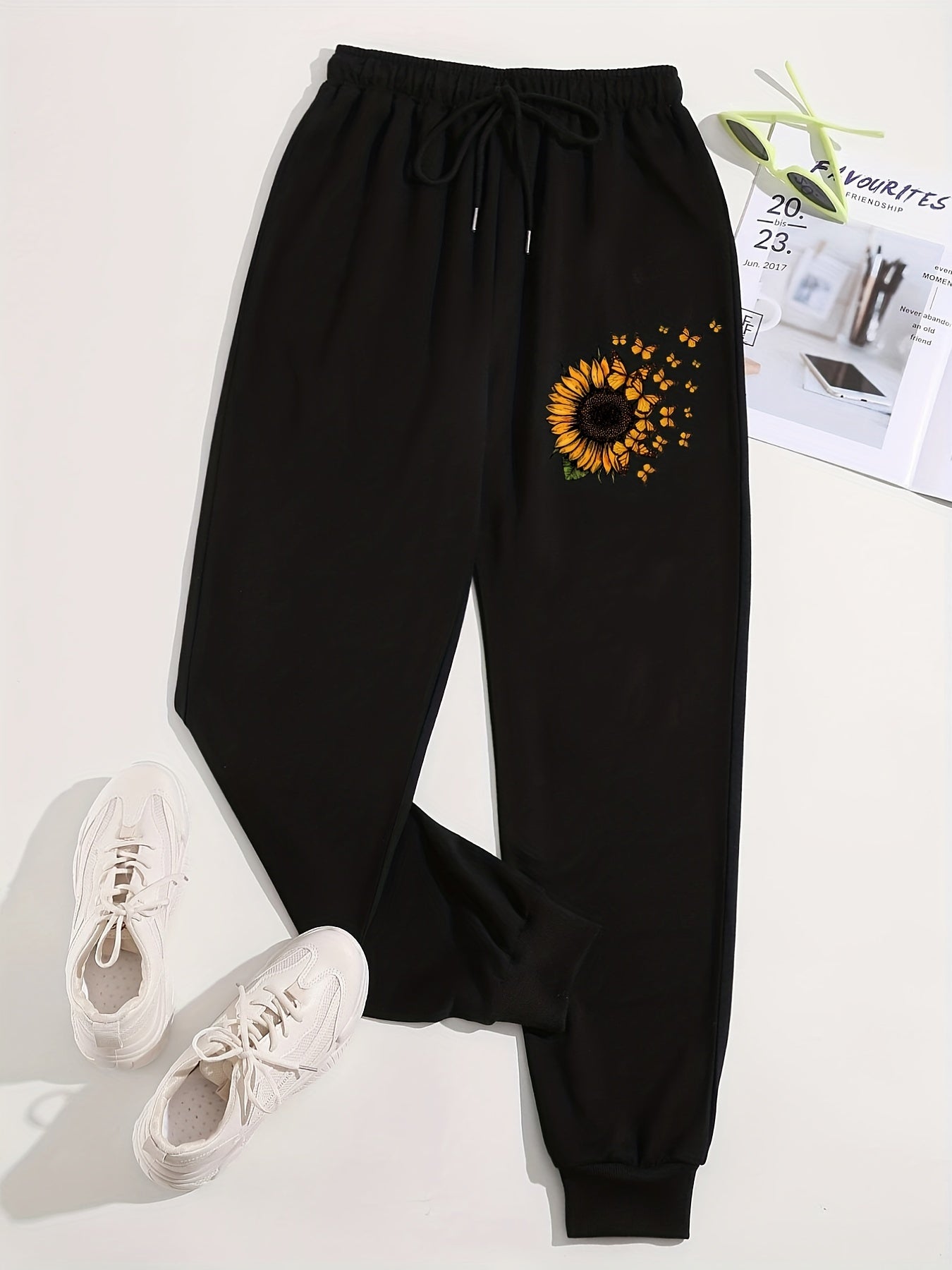 Floral & Butterfly Print Joggers Casual Drawstring Jogger For Spring & Fall