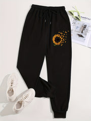 Floral & Butterfly Print Joggers Casual Drawstring Jogger For Spring & Fall