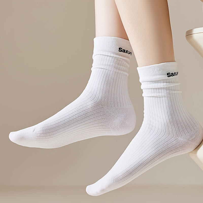 Letter Print Socks Comfy & Breathable Women's Stockings