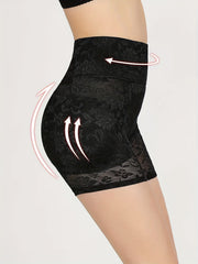 Floral Lace Mesh Shaping Shorts High Waist Tummy Control