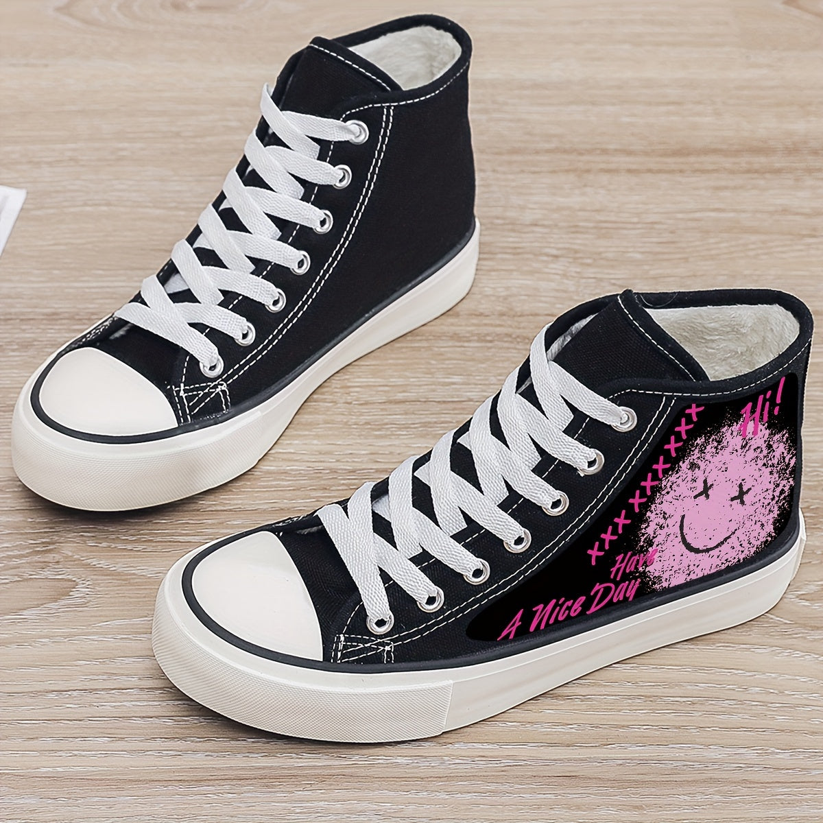 Graffiti Face Print Plush Lined Sneakers
