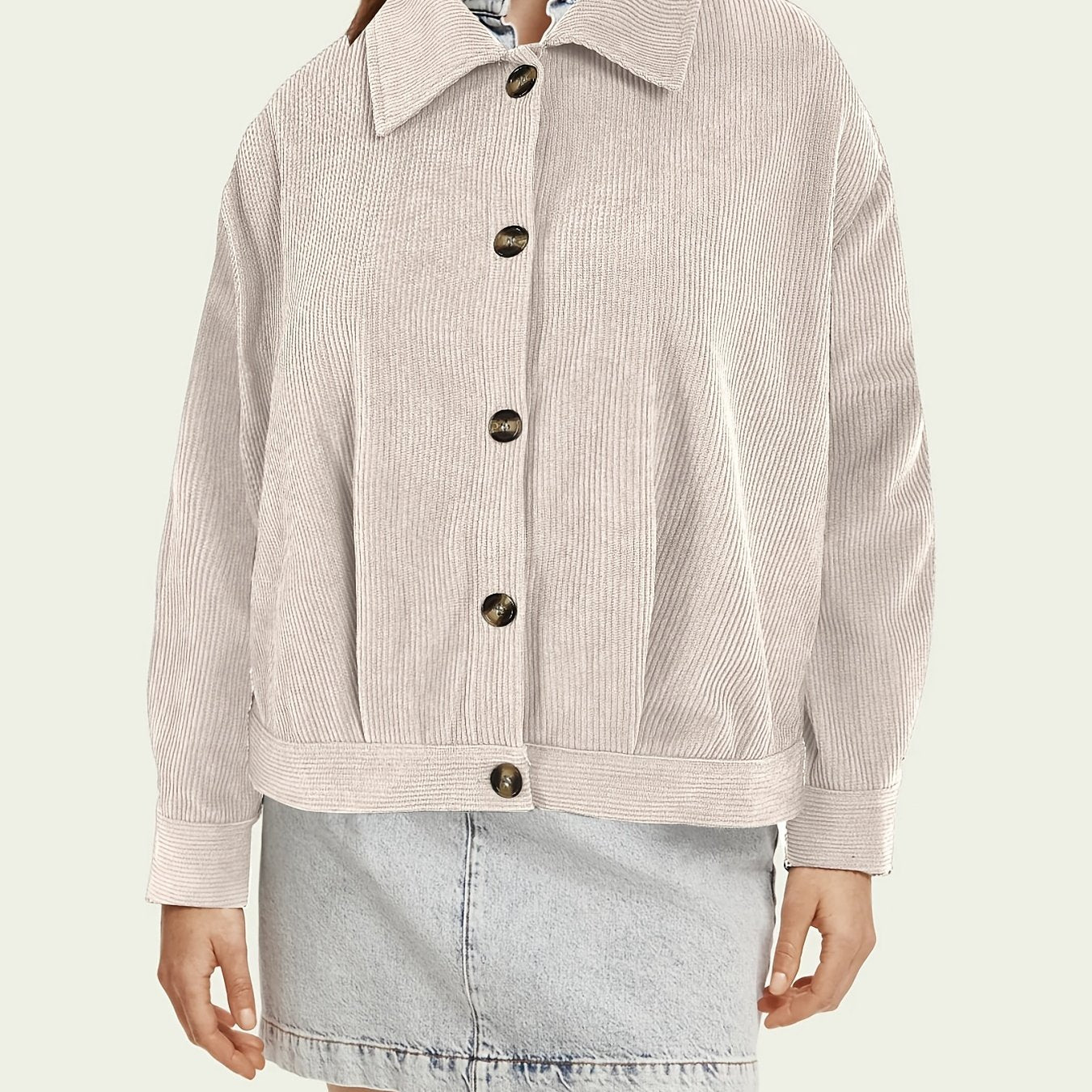 Solid Button Front Jacket Casual Collar Long Sleeve Outerwear