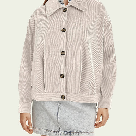 Solid Button Front Jacket Casual Collar Long Sleeve Outerwear