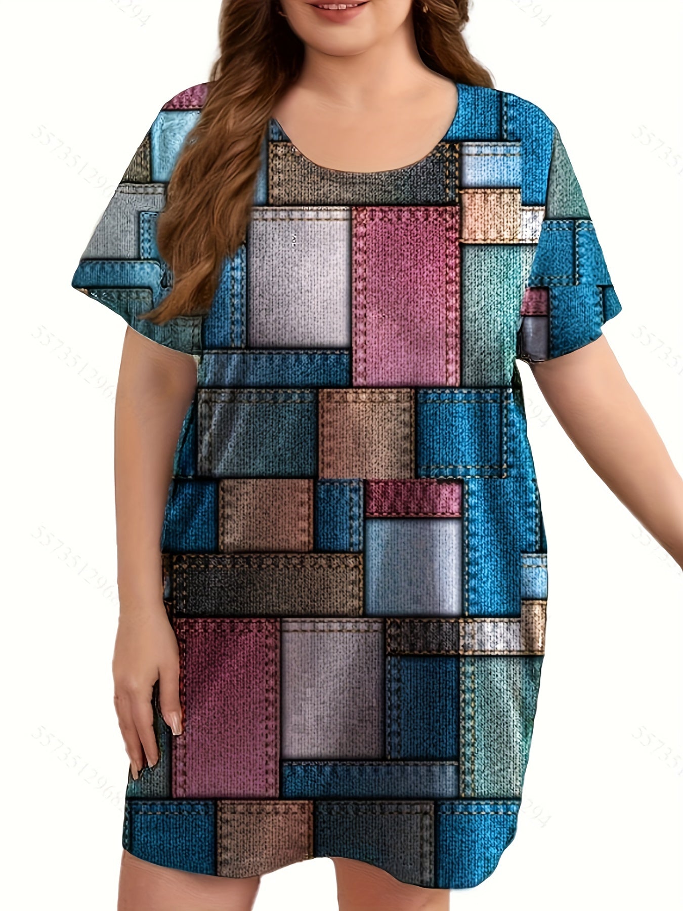 Retro Nightdress Women's Plus Colorblock Sleep Dress