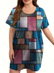 Retro Nightdress Women's Plus Colorblock Sleep Dress