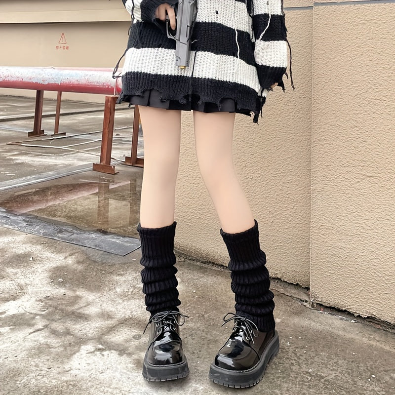 Ribbed Knit Leg Warmers Knee High Socks Women's Stockings
