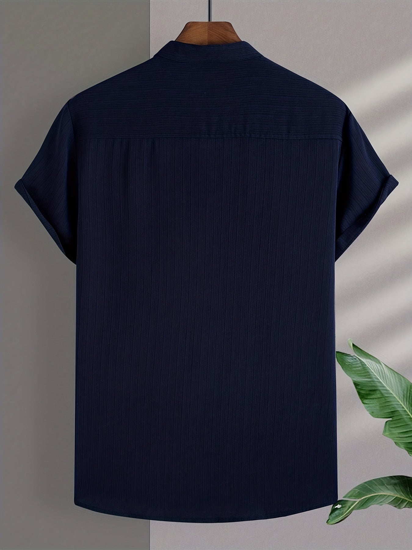 Men's Solid Button Up Short Sleeve Shirt for Summer