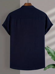 Men's Solid Button Up Short Sleeve Shirt for Summer