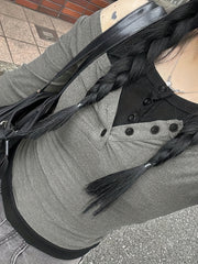 Casual 2pc Set Crew Neck Long Sleeve & Sleeveless Button Tank