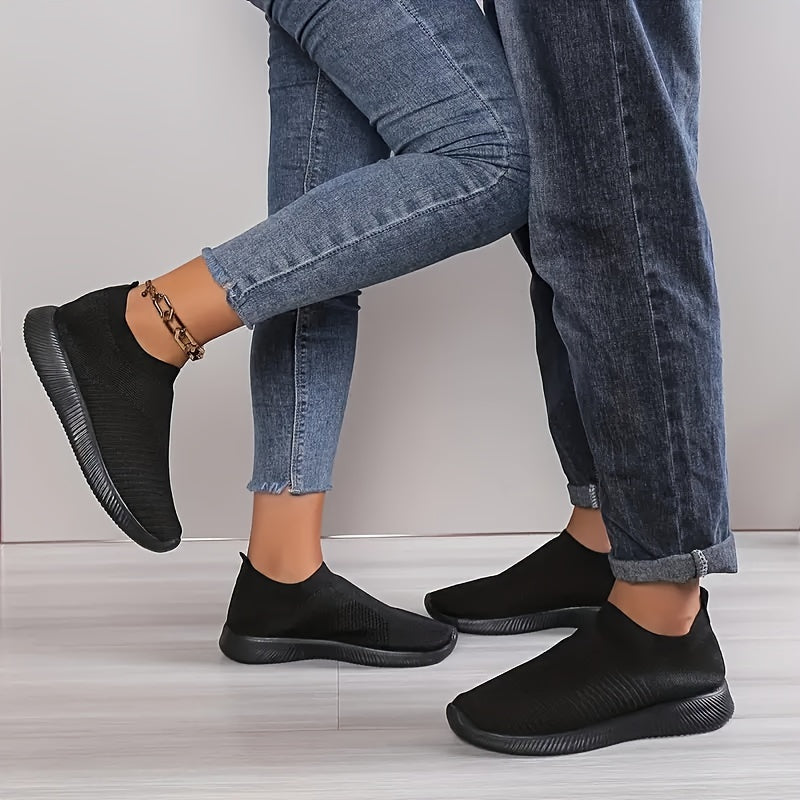 Women's Mesh Sneakers Flying Woven Walking Shoes Slip on Flats