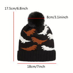 Dinosaur Jacquard Woolen Hat with Velvet Warm Winter