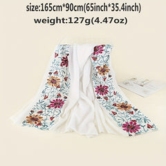 Vintage Embroidered Flowers Scarf Shawl Linen Scarf