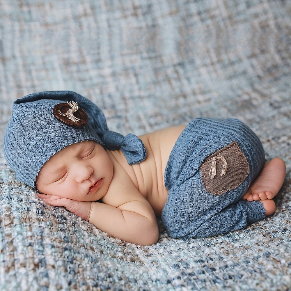 Newborn Knot Button Hat & Pants Set for Photography Props