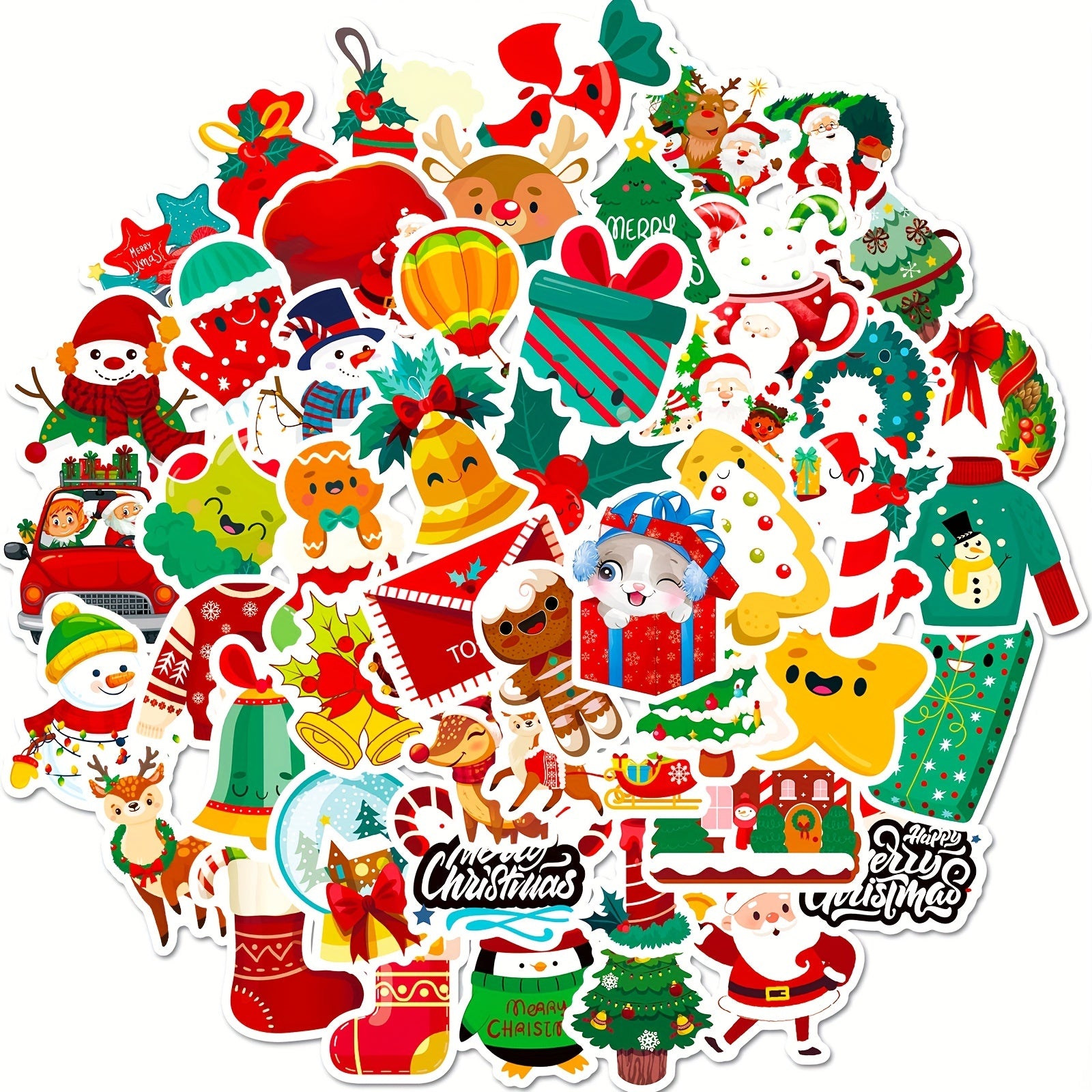 50pcs Christmas Stickers Cartoon DIY Waterproof Stickers For Holiday Party Gift