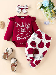 3pcss Baby Casual Outfits Top With Letter Daddy's Little Girl Floral Trousers