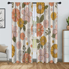 2pcs Romantic Flower Curtain Rod Pocket Window Curtains