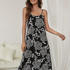 Flower Print Slip Nightdress Backless Sleep Dress
