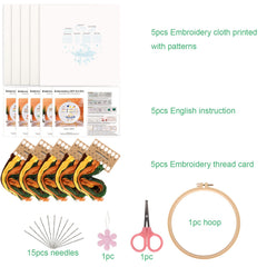 5pcs Embroidery Kit with Hoop 20 07 Cm DIY Adult Beginner Embroidery Kits