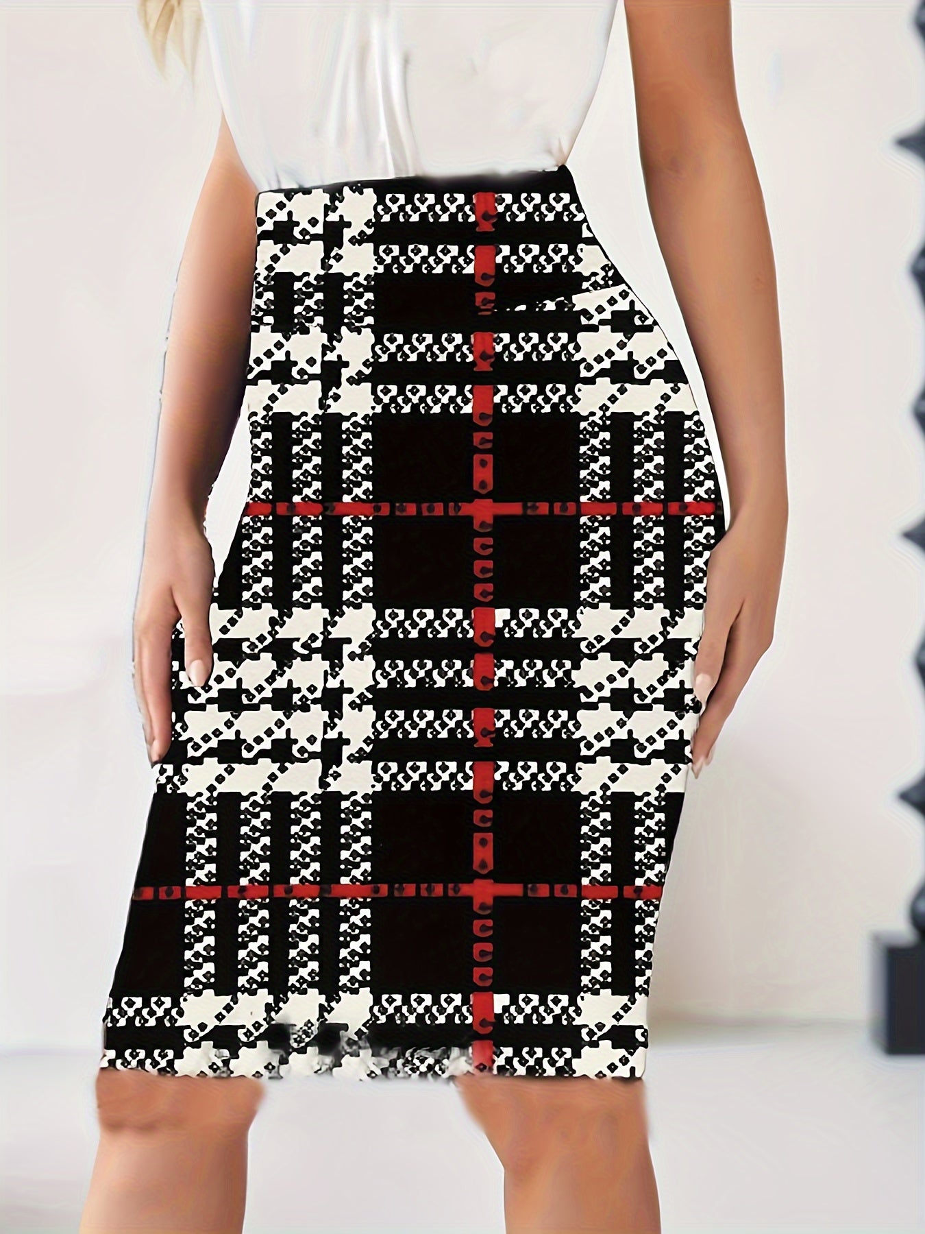 Plaid Print High Waist Pencil Skirt