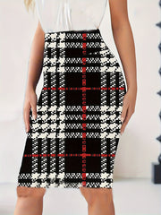 Plaid Print High Waist Pencil Skirt