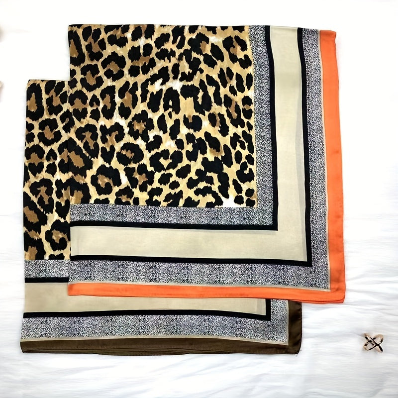 Leopard Print Satin Square Scarf Neckerchief Hair Accessories