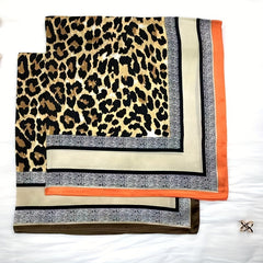 Leopard Print Satin Square Scarf Neckerchief Hair Accessories