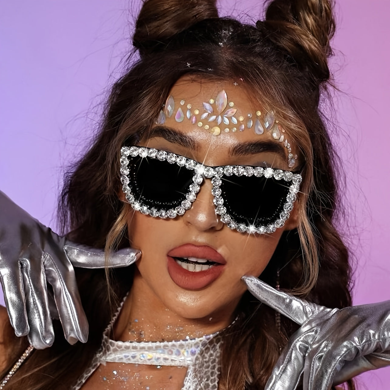 Oversize Rhinestone Frame Sunglasses UV Protection