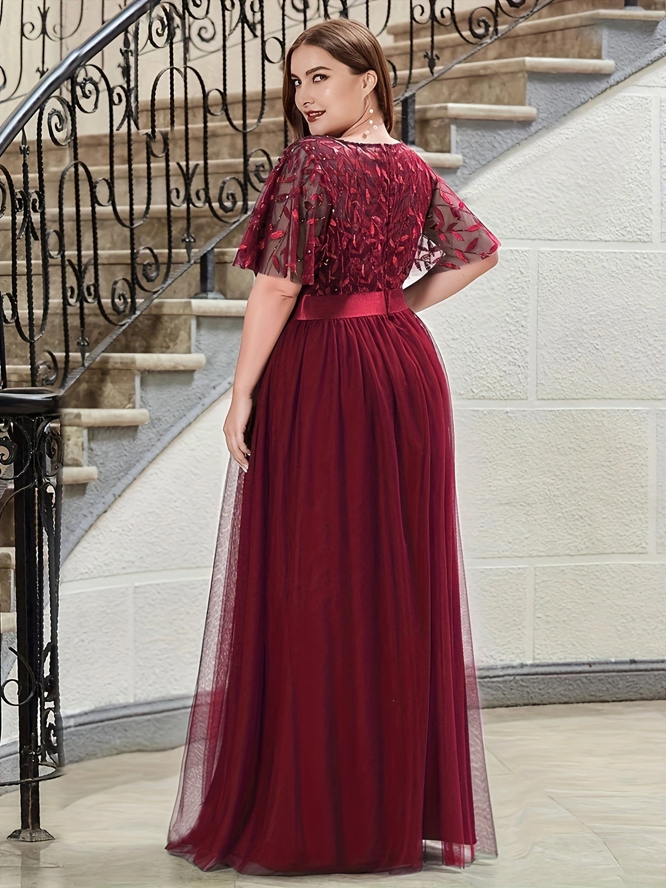 Glitter Sequin Butterfly Sleeve Party Formal Dress