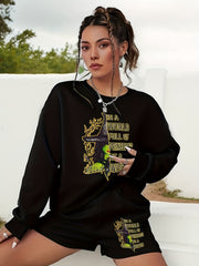 Women's Plus Graphic Print Sweatshirt & Shorts 2pcs Set Outfits