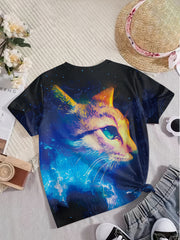 Girls' Creative Kitty Graphic Crew Neck T shirt