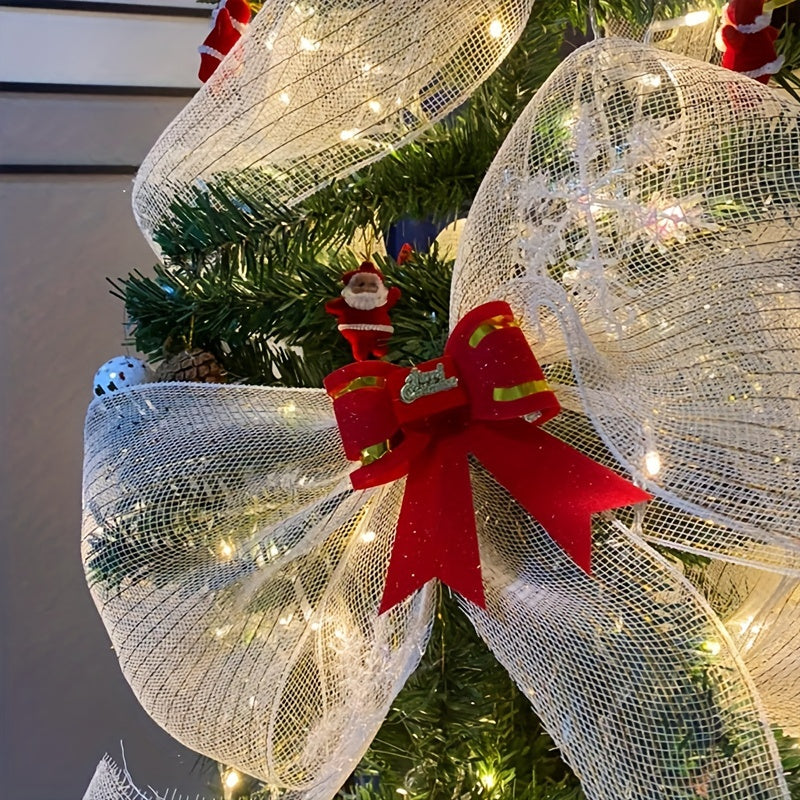 2pcs Christmas Tree Decoration Ribbon Bow Pendant Gauze Ribbon