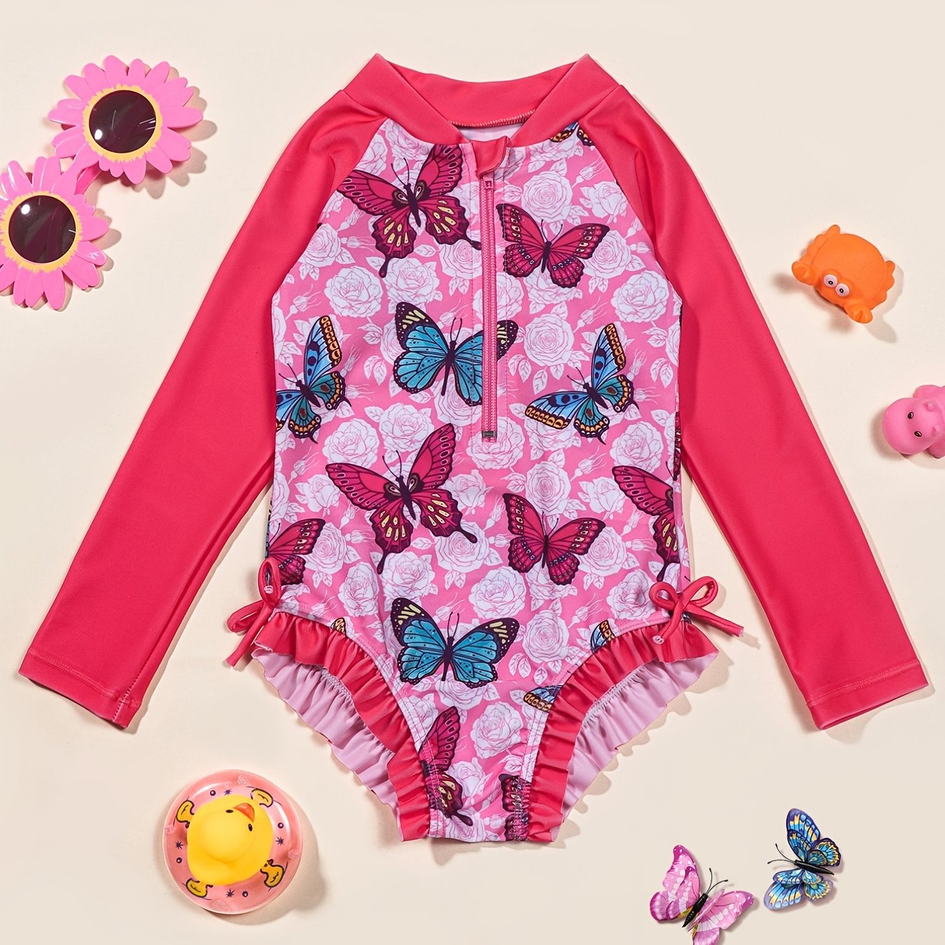 Girl's Stylish Cartoon Long Sleeve Swimsuit