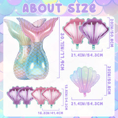 16pcs Mermaid Party Decorations Mermaid Tail Balloons Seashell Foil Balloon Set