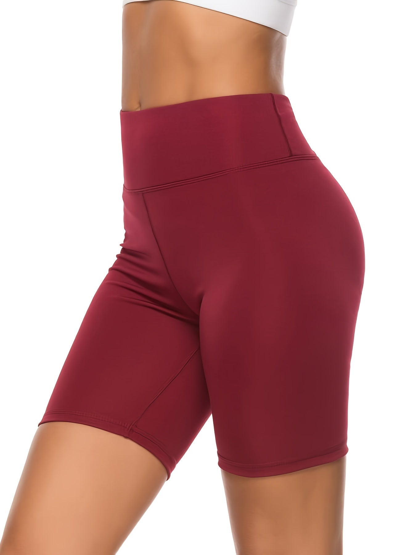 High Waist Yoga Sports Pants Red Stretchy Side Stitching Short Pants