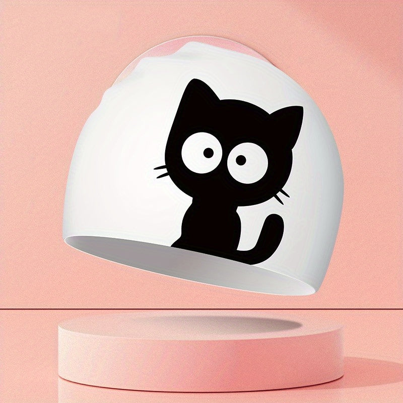 Cat Print Children's Swimming Cap High Elastic Silicone Waterproof