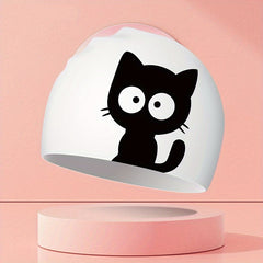 Cat Print Children's Swimming Cap High Elastic Silicone Waterproof
