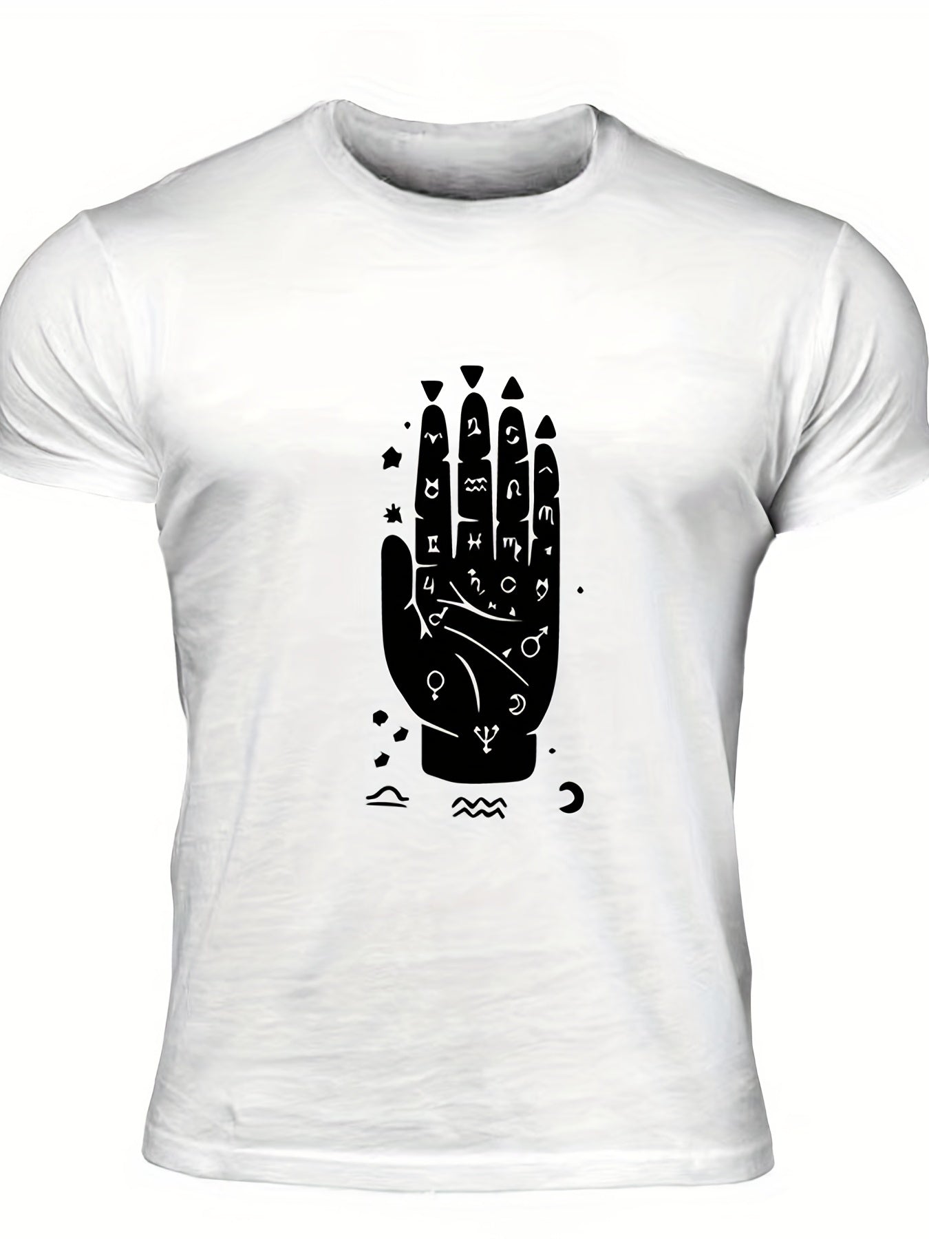 Men's Hand Graphic T-shirt Casual Comfy Crew Neck Tee