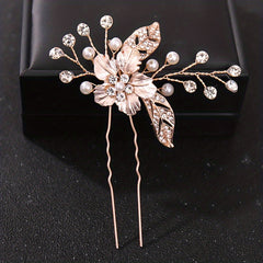 Faux Pearl Hair Jewelry Flower Hairpins Rose Golden Silvery Hair Clip Wedding