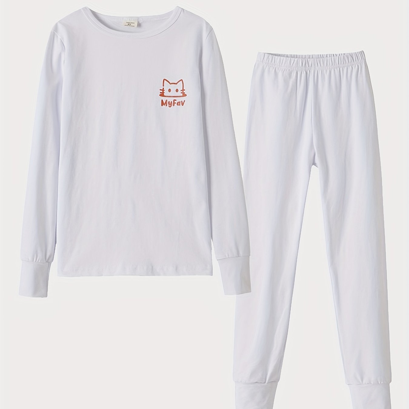 Girl's Cat Print 2pc Pajama Set Long Sleeve Top & Pants