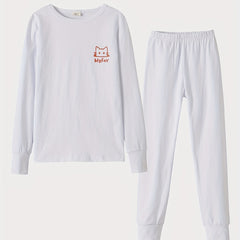 Girl's Cat Print 2pc Pajama Set Long Sleeve Top & Pants