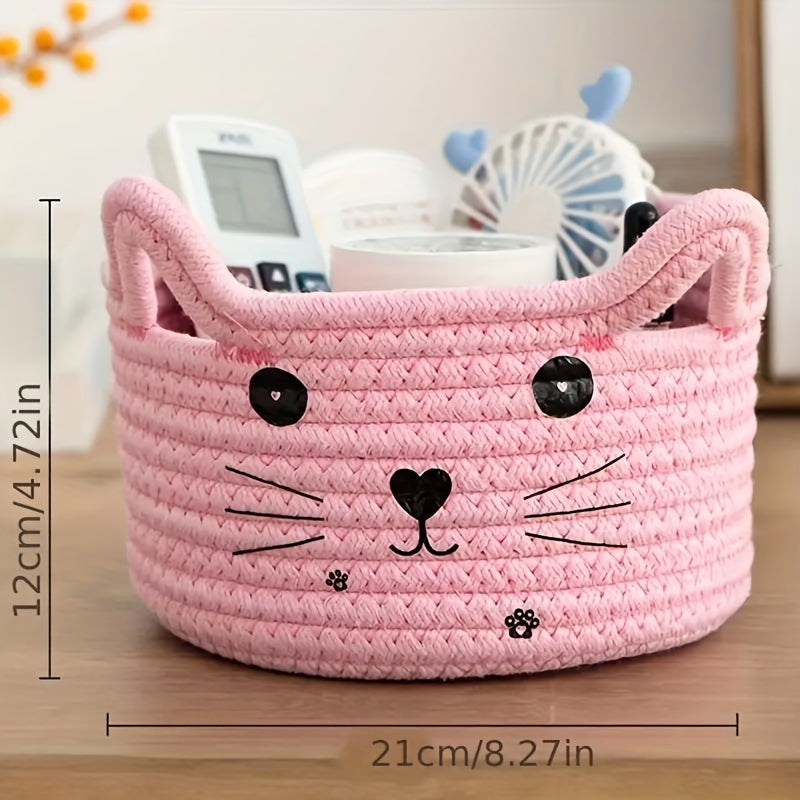 Cat Ear Cotton Storage Basket - Desktop Organization & Snack Storage