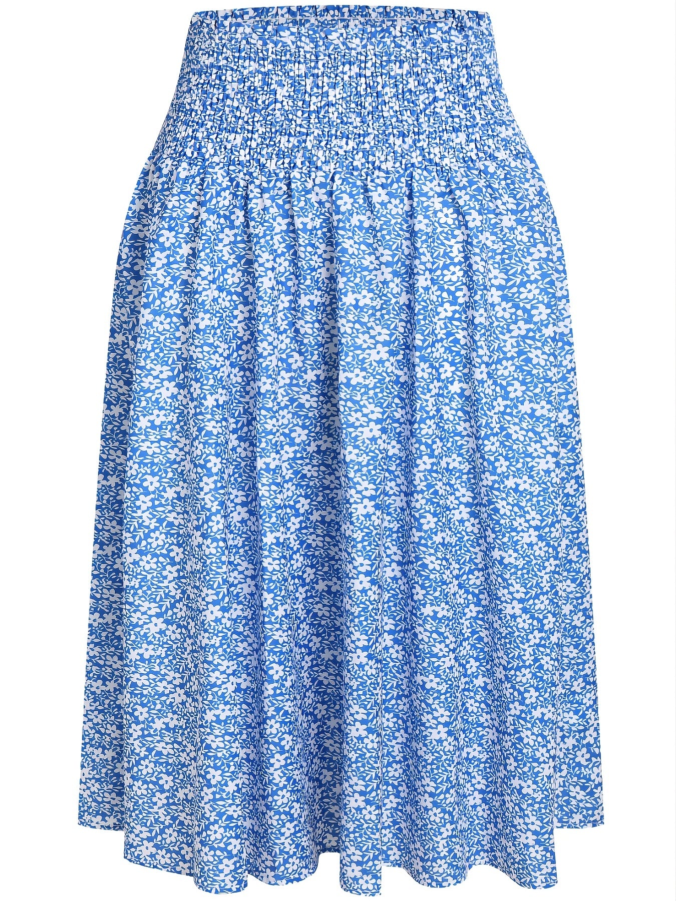 Floral Print Shirred Waist Skirt Elastic Waist Skirt for Summer