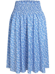 Floral Print Shirred Waist Skirt Elastic Waist Skirt for Summer