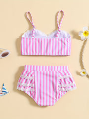 Girls Striped Cami Top & Mid Stretch Shorts Bikini Tankini Swimsuit Set